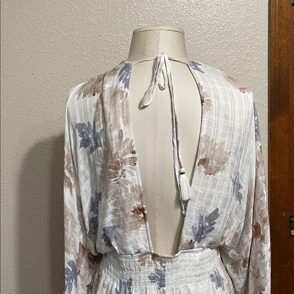 LoveStitch Floral V-Neck Ruffle Mini Dress in Cream - Picture 5 of 11